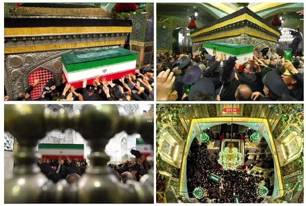 پیکر مطهر رهبر شهید انقلاب در رواق دارالذکر حرم مطهر رضوی آرام گرفت