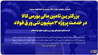 بزرگترین تامین مالی بورس کالا در خدمت پروژه ۳ میلیون تنی ورق فولاد/ اثر مستقیم ابزارهای بورسی بر تقویت تولید و اشتغال 